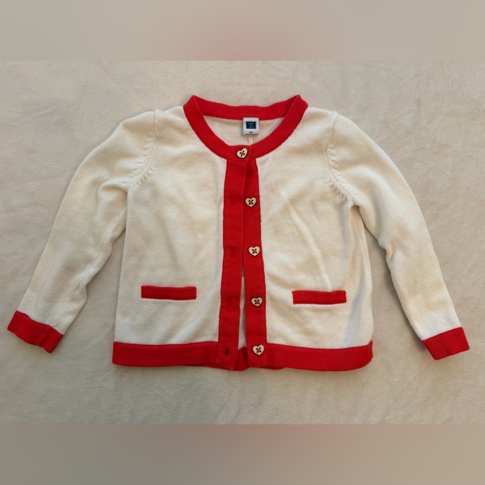 Janie and Jack Cream Cardigan with Red Trim